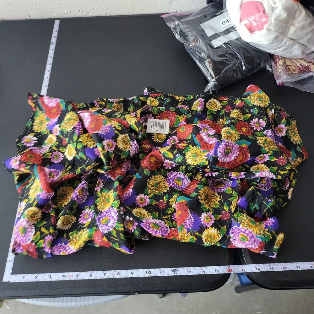 Vintage Sabino Floral Sheer Ruffle Button Up Blouse Size 10 Cottage Boho Spring - Picture 8 of 10